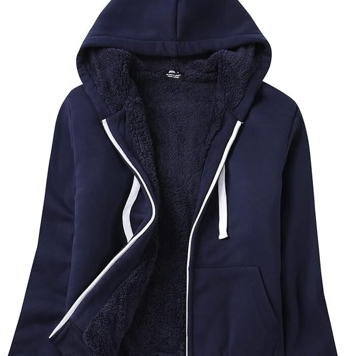 Men’s/Women’s Sherpa Lined Zip-Up Hoodie Jacket – Warm Fleece Sweatshirt with Pockets
