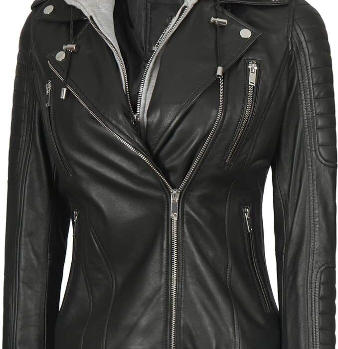 Lambskin Leather Jackets for Women with Detachable Hood