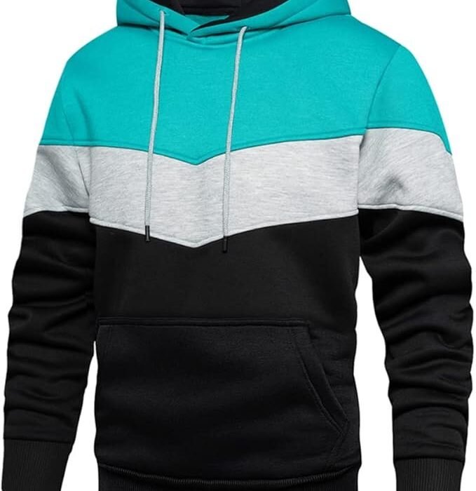 Men’s Color Block Pullover Hoodie – Casual Sweatshirt with Front Pocket