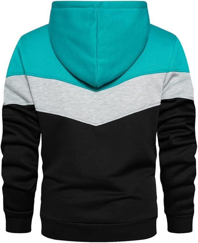 Men’s Color Block Pullover Hoodie – Casual Sweatshirt with Front Pocket - Image 2