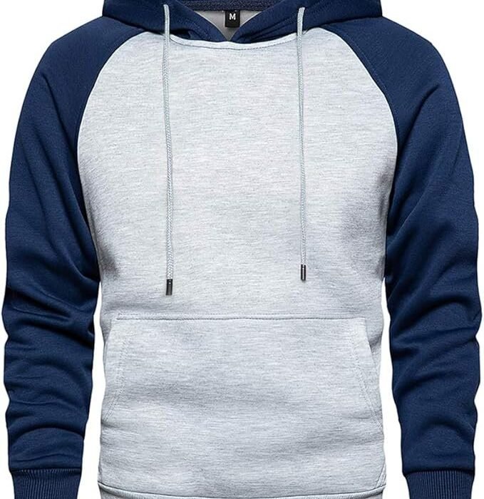 Lightweight Men’s Hoodie – Contrast Sleeve Pullover with Adjustable Hood