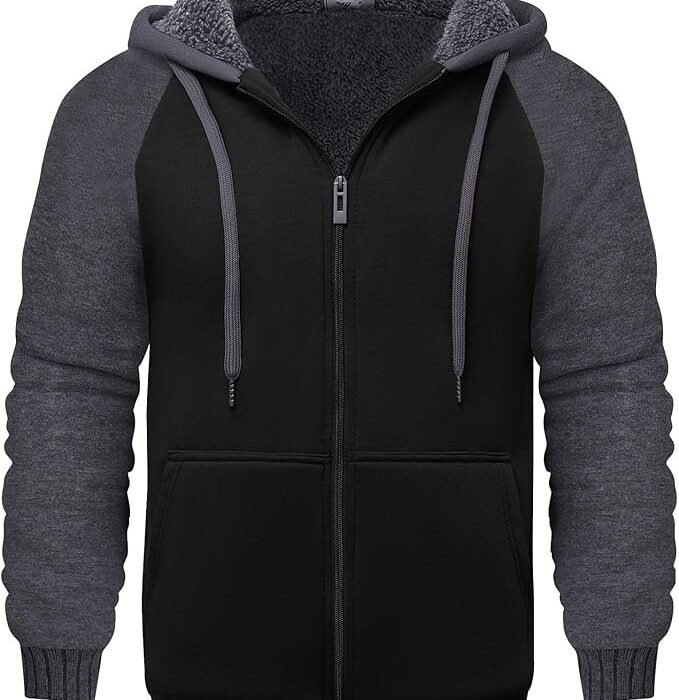 Warm Fleece-Lined Zip Up Hoodie Warm Winter Sweatshirt for Men’s