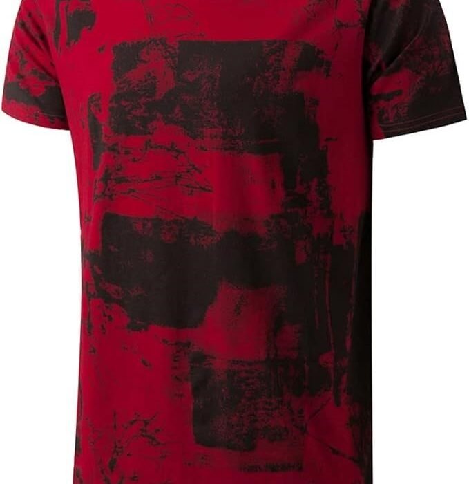 Hipster Hip Hop Ripped Round Hemline Pattern Print T Shirt for Mens